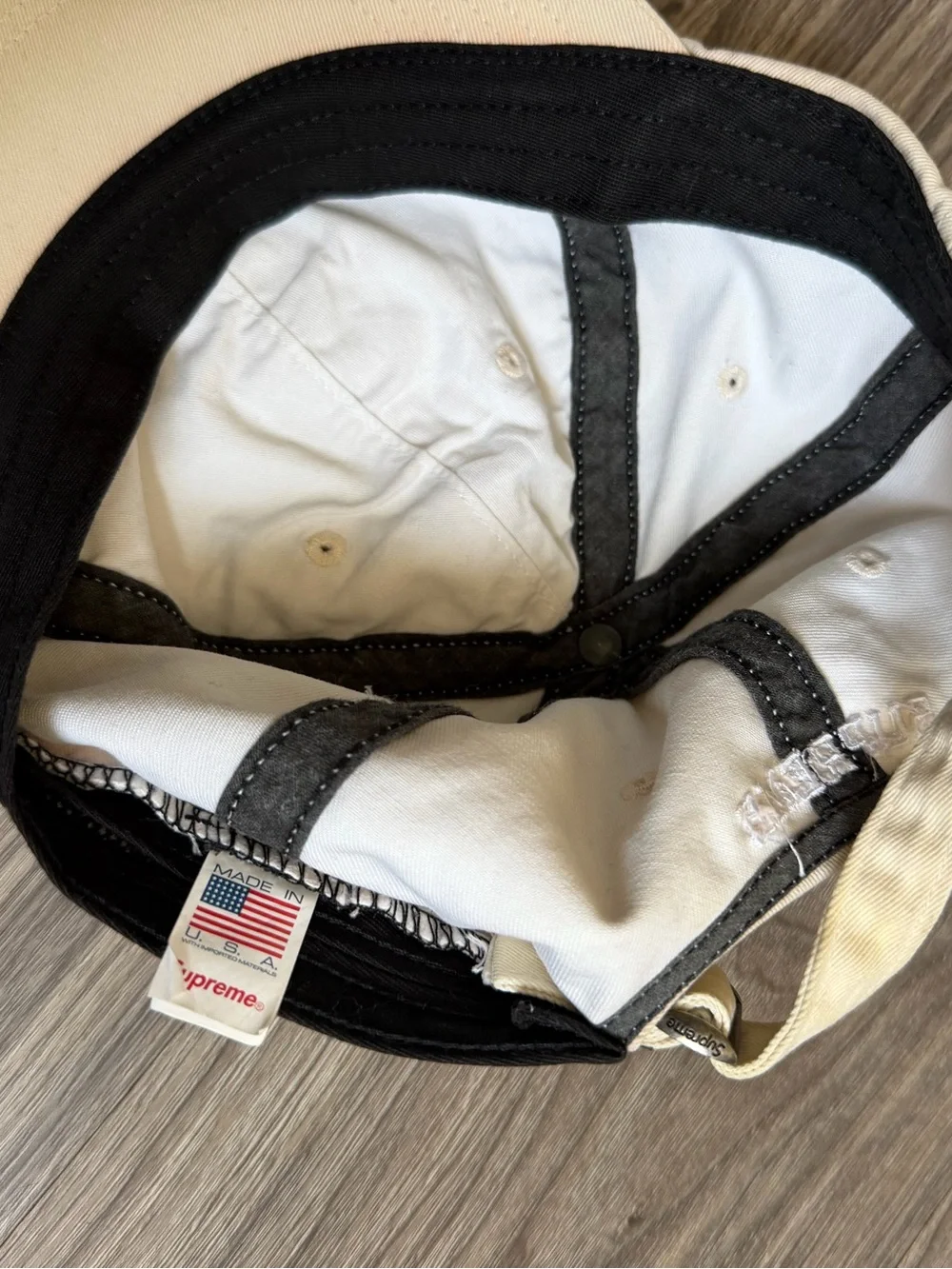 Supreme S 6 panel cream baseball cap hat